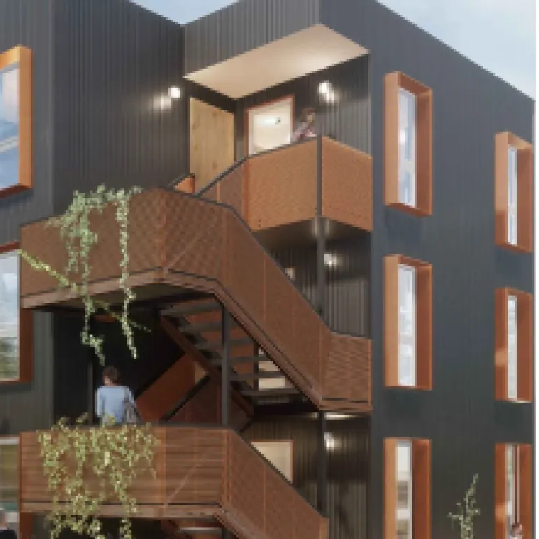 Edificio de viviendas con escaleras exteriores